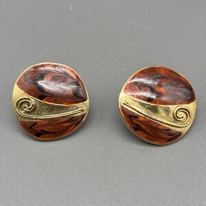 Edgar Berebi Vintage Round Statement Earrings Gold Tone Enamel Swirl Abstract
